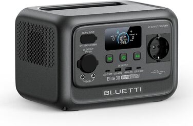 Портативна електростанція BLUETTI Elite 30 V2, акумулятор LFP 288 Втгод, вихідна потужність змінного струму 600 Вт (підйомна потужність 1500 Вт), 0-100 за 70 хвилин, сонячний генератор для кемпінгу, фургонів, відключень електроенергії (сонячна панель оп