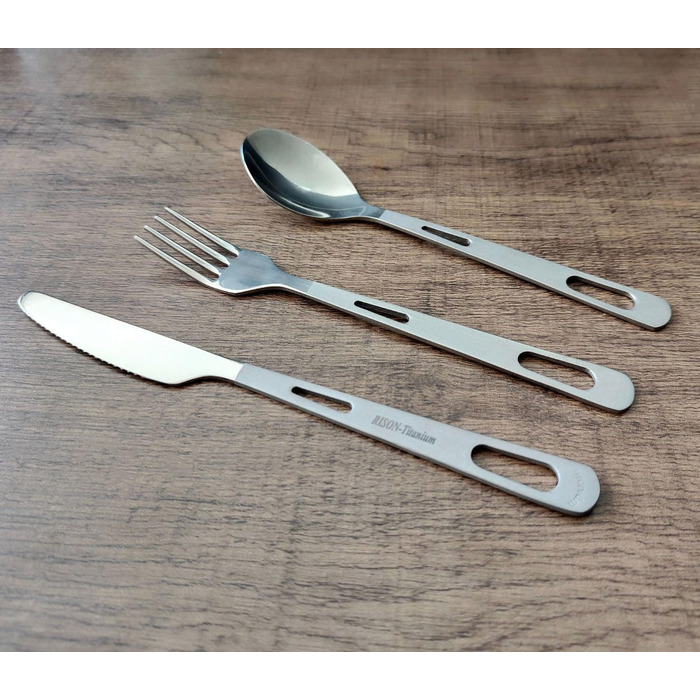 Набір столових приборів RISON-Titanium Titanium для кемпінгу, комбіновані столові прибори з 4 титанових виделок-ложок-ніжів для подорожей з карабіном та сумкою для зберігання, посуд для приготування їжі на свіжому повітрі, рюкзак для походів, щоденний пос