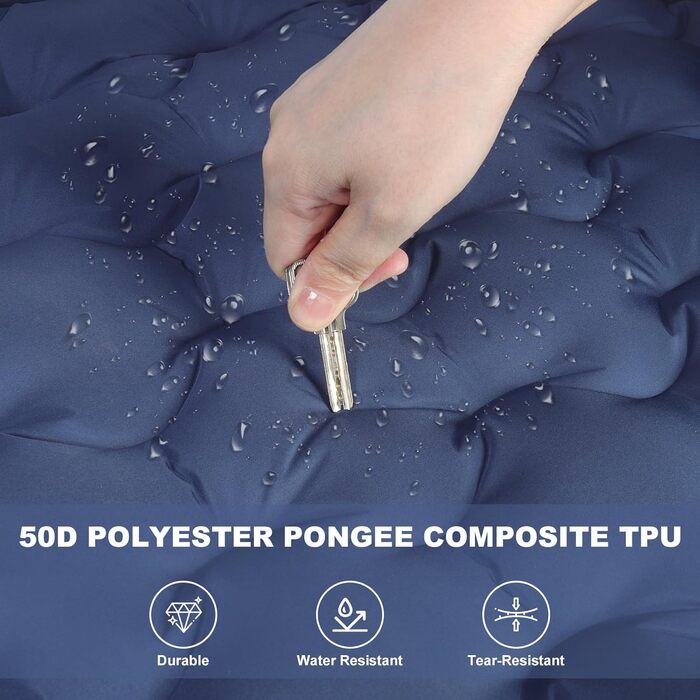 Надувний матрац SHANNA для кемпінгу на відкритому повітрі Ультратовстий надувний килимок для сну 12 см з ножним насосом, легкий та компактний надувний матрац з надувною подушкою для пляжу, намету, подорожей, темно-синій