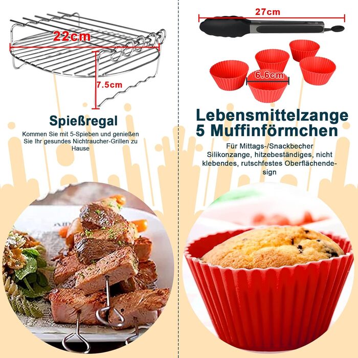 Набір аксесуарів для фритюрниці з 11 предметів, аксесуари для квадратної фритюрниці без бісфенолу А XXL сумісні з Philips Airfryer XXL 7.2 л, 8.3 л, COSORI 5.5 л, Tefal 6.5 л, Cecotec 6L Air Fryer