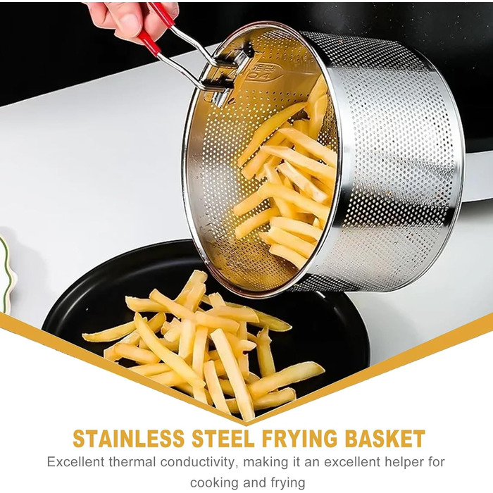 Кошик для смаження, кошик для макаронів з нержавіючої сталі, кошик для глибокої фритюрниці з довгою ручкою, для круглого кошика для їжі (14 см)