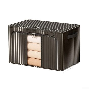Компактний складний контейнер для зберігання зі сталевою опорною конструкцією та повітропроникною тканиною Оксфорд для економії місця (100 л, чорні смужки)