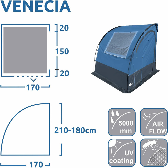 Ваш GEAR Venecia - Задній намет каравану 190x170см Обладнання Намет Кухонний намет для каравану