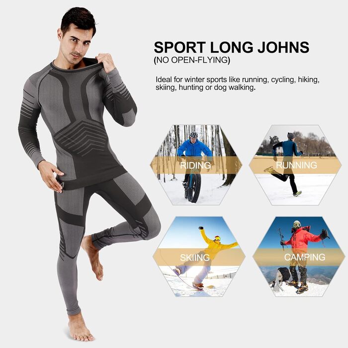 Чоловіча термобілизна MEETYOO, функціональна білизна, зимова лижна білизна, довга білизна, дихаюча термобілизна для катання на лижах, бігу, футболу, сірого кольору - 2 M