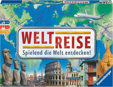 Настільна гра, навколосвітня подорож, настільна гра для 6 гравців - понад 170 міст Одиночна, 26888 - Weltreise - Familienklassiker ab 8 Jahren -