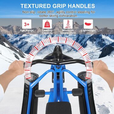 Санки Qdreclod Snowracer з 2-ножним гальмом і кермом Санки дитячі Санки з кермом для дітей Дорослі Лижні санки Санки переносні Сан