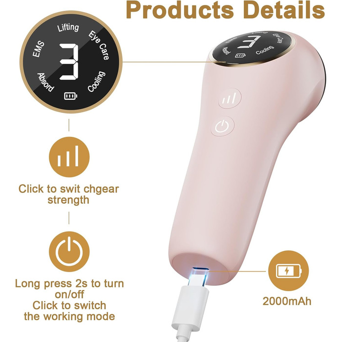 Радіочастотний пристрій Cozion для обличчя EMS пристрій для підтяжки обличчя 5 в 1 RF радіочастотний пристрій для обличчя зі світлодіодною світлотерапією Використовується для підтяжки шкіри та зменшення зморшок