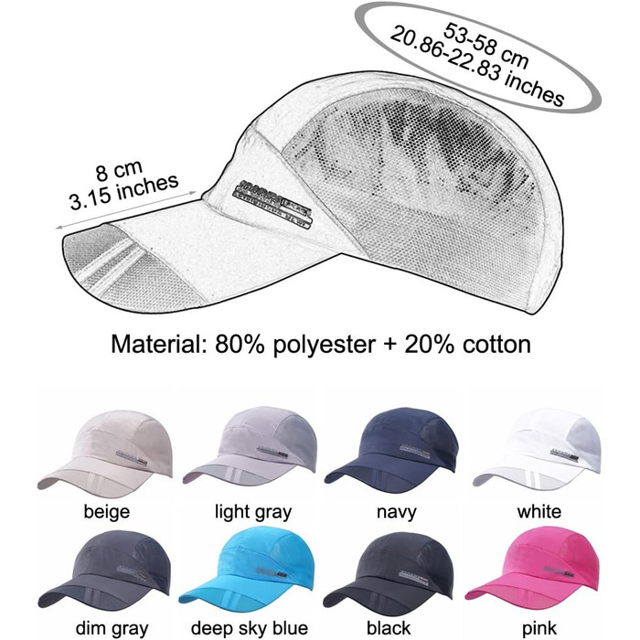 Бейсболка iBasingo Жіноча чоловіча кепка для бігу Унісекс Поліестер Бавовняний капелюх для тата Ультралегка швидковисихаюча шапка