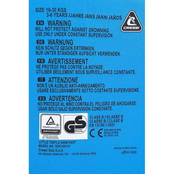 Плавальний жилет Little Turtle - Дитячий неопреновий рятувальний жилет з подвійною ручкою - Відмінно допомагає підтримувати плавучість та рівновагу у воді - Світло-блакитний/жовтий M 3-6 років