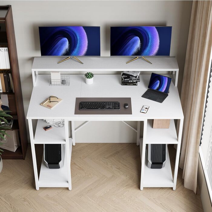 Стіл Devoko з підставкою для монітора, комп'ютерний стіл з полицями, офісний стіл з книжковою полицею, комп'ютерний стіл для мален