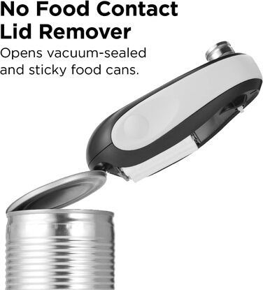 Електричний консервний нож Kitchen Mama One-to-Go - відкривається одним дотиком (автостоп), відкривач без гострих країв, з практичним знімачем кришки, працює від батарейок (білий) One-to-go - білий