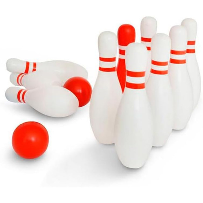 Дерев&39яний боулінг BS Toys - кеглі для дітей та дорослих - для використання в приміщенні та на вулиці - віком від 4 років - настільні ігри - ідеально підходить для дитячих днів народження - високоякісна деревина - червоно-білий набір (один)