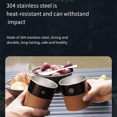 Набір стаканчиків-ступеней з нержавіючої сталі, 4 предмети, з тримачем зі штучної шкіри, місткістю 300 мл, для кемпінгу, активного відпочинку та подорожей