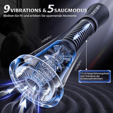 Мастурбатор Gobeken, електричний, з функцією вакуумного смоктання та вібрації, 9 режимів вібрації та 5 режимів вакууму