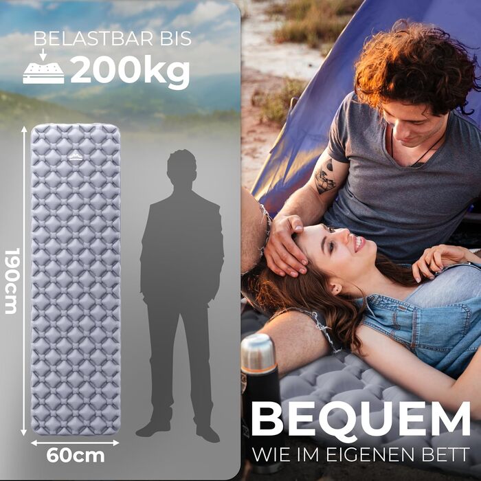 Килимок для сну на вулиці Маленький розмір у пакунку та надлегкий Надувний матрац ідеально підходить для кемпінгу, піших прогулянок, походів з рюкзаком тощо - Надувний килимок для сну (сірий мішок-насос)