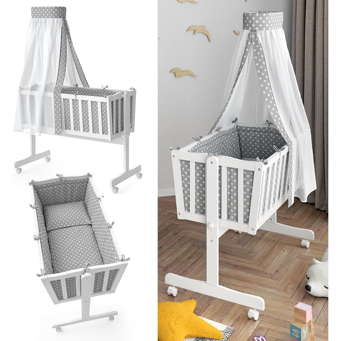 Дитяча колиска Noah, біла, 40x90 з колесами