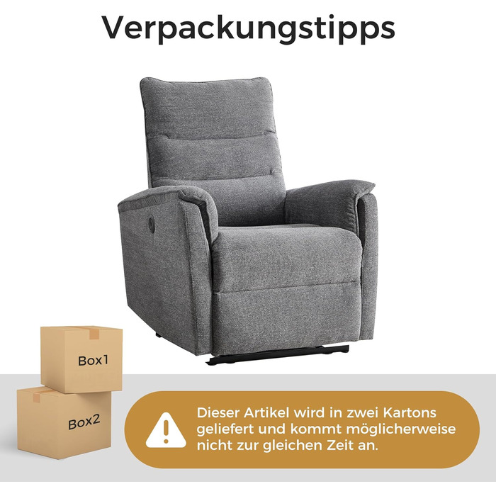 Електричне крісло-реклайнер для телевізора EBELLO з функцією відкидання, крісло для телевізора у вітальні, витримує до 150 кг, одне крісло-реклайнер для вітальні, темно-сірий 1 темно-сірий