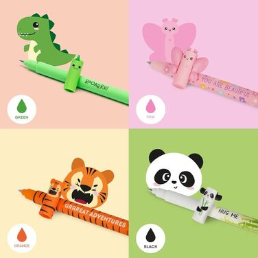 Набір з 10 гелевих ручок LEGAMI, що стираються динозавр, акула, жираф, коргі, кролик, панда, єдиноріг, пінгвін, тигр та метелик