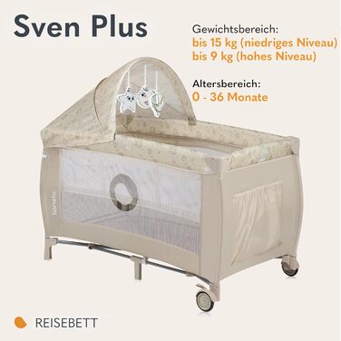 Дитяче ліжечко Lionelo Sven Plus 4-в-1 від народження до 15 кг, пеленальний килимок, москітна сітка, повітропроникні бічні стінки з боковим входом, сумка для перенесення, складне, бежевий латте, (1 упаковка)