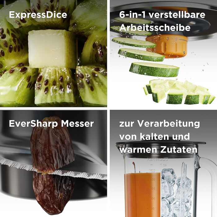 Компактний кухонний комбайн Kenwood MultiPro XL Weigh FDM72.990SS з вбудованими вагами та таймером, ExpressDice, робочий контейнер на 3 л, змінна швидкість, жолоб подачі XL, 1000 Вт, компактний кухонний комбайн Silver з кубиками Express Dice