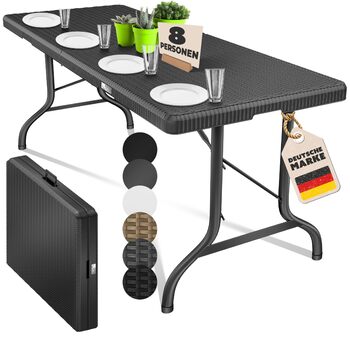 Стіл-фуршет KESSER, складаний, пластик, 183x76 см, вигляд з ротанга, кемпінговий стіл, стіл для вечірки, розкладний стіл, садовий стіл на 6 осіб, сад, патіо та балкон, складаний, в комплекті ручка для перенесення, антрацит