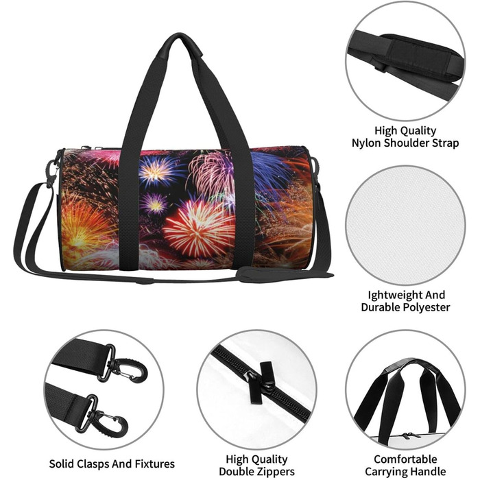 Спортивна сумка, дорожня сумка, стильний принт Феєрверк, сумка для подорожей на ніч, чорна, універсальний розмір
