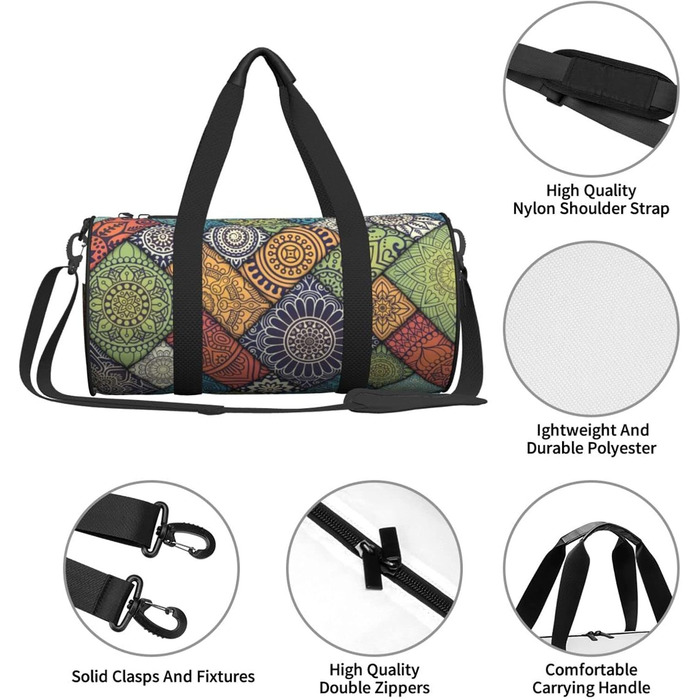 Спортивна сумка-мішок для подорожей та пляжу з мандала-принтом, чорна, універсальний розмір, дорожня сумка