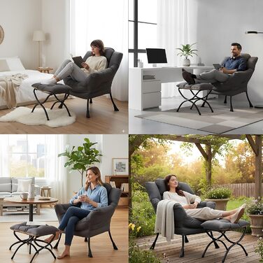 Зручне крісло з підніжкою, крісло-ліжко з оттоманкою, крісло для відпочинку, крісло для відпочинку з підлокітниками та бічною кишенею для вітальні, спальні та невеликих приміщень, темно-сірий