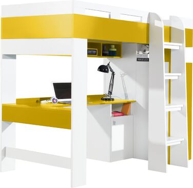 Ліжко-горище/двоярусне ліжко, композиція MOBI System 20 з письмовим столом і шафою. Комплект дитячих меблів. (білий/жовтий)