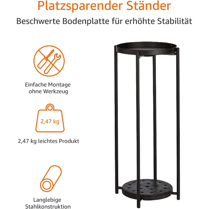 Підставка для рослин з круглого металу з покриттям Storeo Basics для використання в приміщенні та на вулиці, чорна