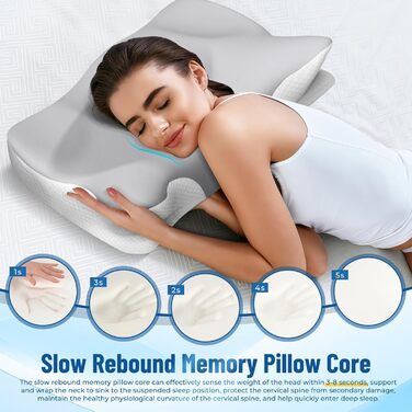 Подушка з піни з ефектом пам&39яті, подушка для підтримки шиї, ергономічна подушка, подушка для шиї, ортопедична подушка, подушка від болю в шиї, для сну на боці, спині та животі (сіра)