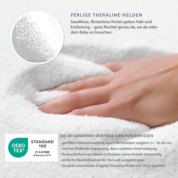 Подушка Theraline The Original для вагітних та годування грудьми 190 см подушка для сну на боці, подушка для годування грудьми з намистинами вкл. чохол для подушки для годування, капучино, звичайна бавовна, капучино