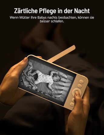 Радіоняня з камерою та додатком, 2K HD 5-дюймовий WiFi-монітор, відстеження PTZ 355 AI, нічник RBG, колискові, виявлення плачу/рух