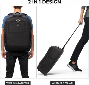Рюкзак 5 Cities 55 см, сумка на візках, ручна поклажа, легкий, схвалений для використання в кабіні літака, з плечовими ременями, на колесах, валіза, ручна поклажа, чорний колір V2