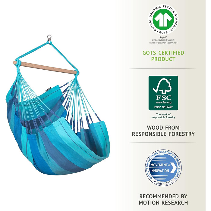 Підвісне крісло Habana Базовий розмір для релаксації та стилю поворотний шарнір на 360, високоякісна бамбукова деревина - бавовна,