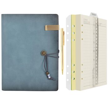 Шкіряний блокнот-щоденник Wonderpool з кільцями папка-кільце для запису, спіральний папір для ділових блокнотів, вінтажна обкладинка для офісного планування, туристичного органайзера (блакитний, A5)