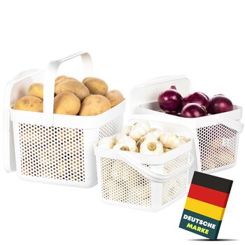 Набір із 3 ящиків для зберігання картоплі uandu Ящик для картоплі на кухню, ящик для цибулі та часнику, кухонний органайзер, білий набір із 3 предметів (5 л 8 л 12 л)