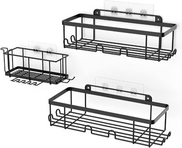 Полиця для душу iMooxy, 3 шт. и, самоклеючі чорні полиці для ванної кімнати з гачками та підставкою для чашки для ванної, кухні, настінне кріплення, нержавіюча, для зберігання в душі, органайзер