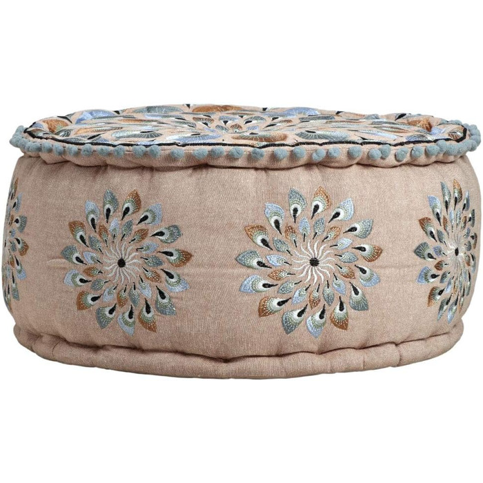 Круглий бавовняний пуф Azet -2- ø 50 см з наповнювачем Підлогова подушка, подушка в східному стилі Вишитий пуф, табурет, пуф для ніг як східний декор