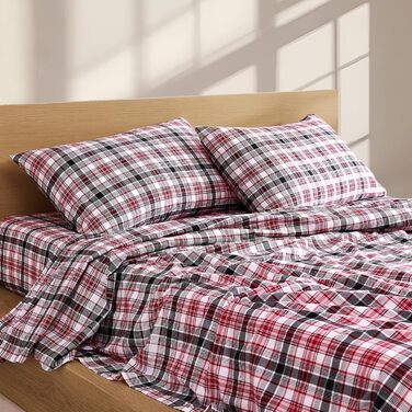 Комплект постільної білизни Linen Closet з м&39якою та затишною фланелевою тканиною, 100 бавовна, двоспальне ліжко розміру &quotqueen-size&quot, тартан кольору воронячого воронового горла (стандарт США)