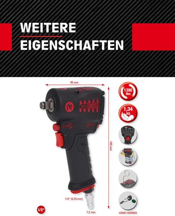 Високопродуктивний ударний гайковерт стиснене повітря miniMONSTER 1/2 515.1270 I 3-кратний попередній вибір крутного моменту 965,