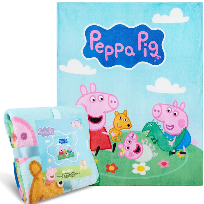 Дитяча ковдра Get Trend Peppa Pig 130x150 см, пухнаста флісова ковдра з мотивом, м&39яка ковдра для дивана та ліжка, подарунок для дівчаток та хлопчиків (різнокольоровий колір Peppa Pig)