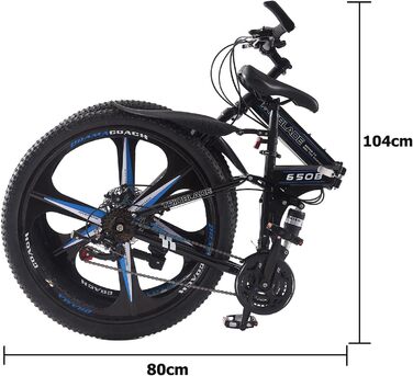 Дюймовий складний гірський велосипед, 21-швидкісна коробка передач Shimano, гірський велосипед з подвійною підвіскою, легка рама, гірський велосипед для чоловіків та жінок, складний спортивний велосипед для дорослих, чорно-синій, 27,5-