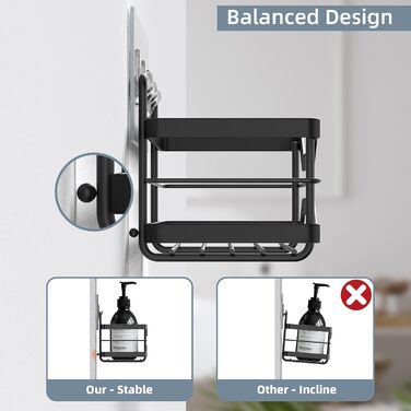 Душова полиця без свердління, 2 шт. Душова полиця чорна, Душова корзина з нержавіючої сталі з 6 аксесуарами, Поличка для ванної з