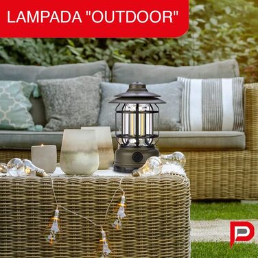 Акумуляторний світлодіодний вуличний ліхтар, ретро-дизайн - Багатоцільовий кемпінговий ліхтар, 300 лм, з регульованою яскравістю - Портативний аварійний ліхтар з гачком для намету - Світлодіодний ліхтар, виготовлений в Італії, 3115