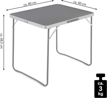 Кемпінговий стіл, вуличний стіл, сірий, складаний з ручкою для перенесення, 80x60x70 см, легкий, розкладний стіл, бічний столик, столик-валіза, кемпінговий стіл, балконний стіл