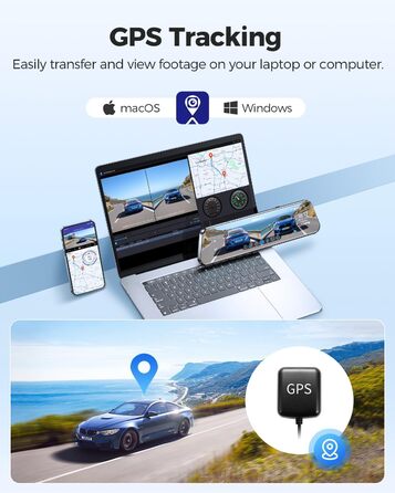 З камерою заднього виду, автомобільною камерою з Wi-Fi, 64 ГБ картою, подвійним дзеркалом IPS з сенсорним екраном, циклічним записом і G-сенсором, нічним баченням WDR, моніторингом паркування, GPS, 12&39 PG17 4K Mirror Dash Cam