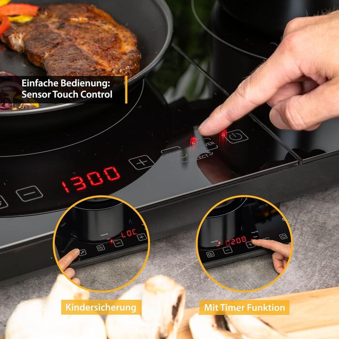 Перша індукційна плита Австрія подвійна 3500 Вт 10-ступінчастий контроль температури Таймер Батьківський контроль Кемпінг Мобільний двомісний чорний