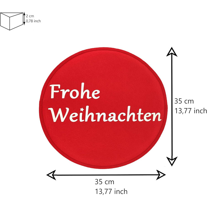 Подушка для сидіння MC-Trend X-MAS SET кругла з наповнювачем з фетру червоного кольору з принтом Ø 35 см Подушка для крісла на Різдво Крісло Декоративний чохол на стілець Різдвяна подушка для сидіння Різдвяний ярмарок