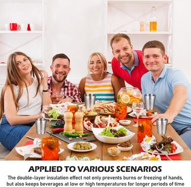 Набір чашок з нержавіючої сталі (5 предметів), штабельовані металеві чашки для пиття об&39ємом 300 мл з подвійними стінками, ударостійкі чарки, туристичні кухлі з молотковим візерунком, ізольовані чашки з нержавіючої сталі для пива, соку, води